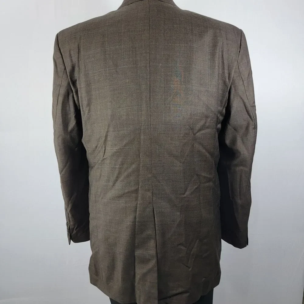 Lauren Ralph Lauren Men's Sport Coat Blazer Two Button Brown Plaid Wool‎ Sz 44L